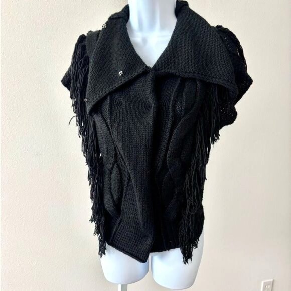 m.o.l  knits Vest Sweater Medium Fringe Open Weave Boho Gothic Festival Indie - Picture 10 of 12